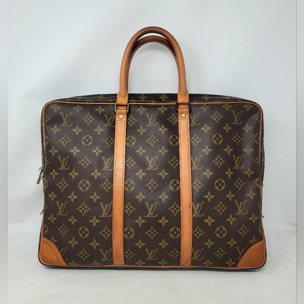 Louis Vuitton Porte Documents Voyage Monogram Canvas Briefcase Hand Bag Auth